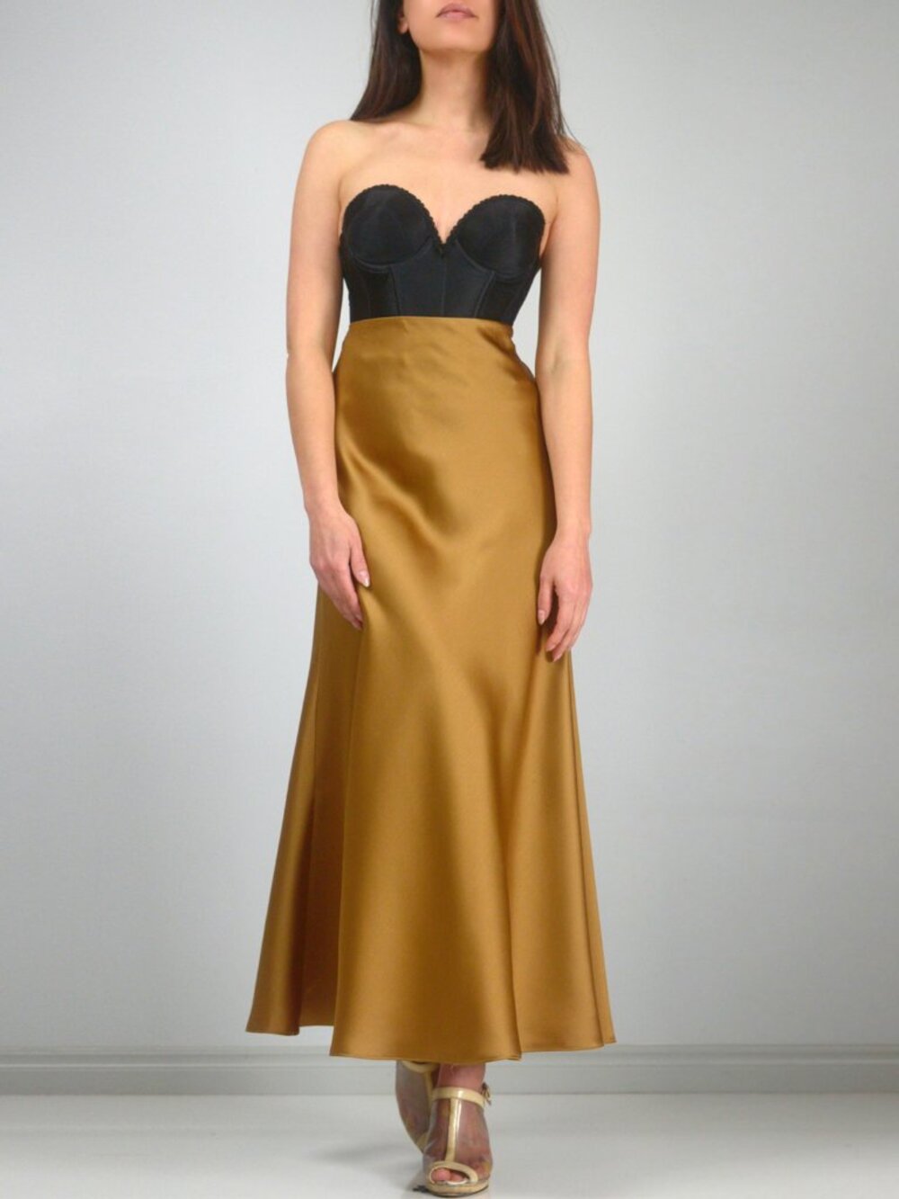 Club Monaco Bias Cut Satin Slip Skirt in Honey, Long Draped Mini Skirt, sz 4